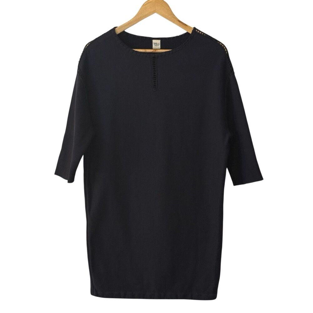 Ron Herman California Navy Cotton Fleece Tunic Sweater Dress Linen Detail Small